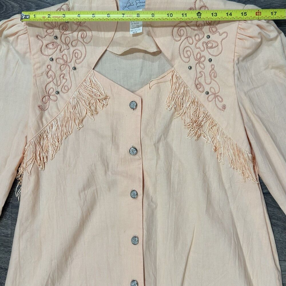Vintage 80s Lilia Guilty Western Blouse Shirt USA Fringe Rodeo Embroidered Sz M - Picture 4 of 8